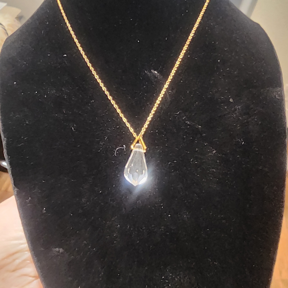 16" Gold Chain Necklace with Clear Teardrop Crystal Pendant